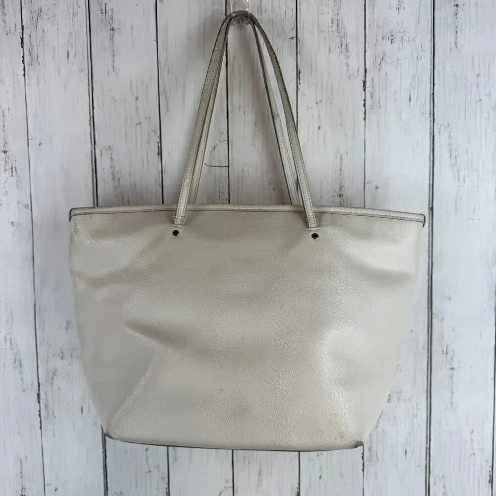 Coach Chalk Ivory Crossgrain Leather Street Zip Tote Shoulder Bag Top-Zip Purse - Picture 3 of 16